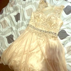 Long prom champagne dress